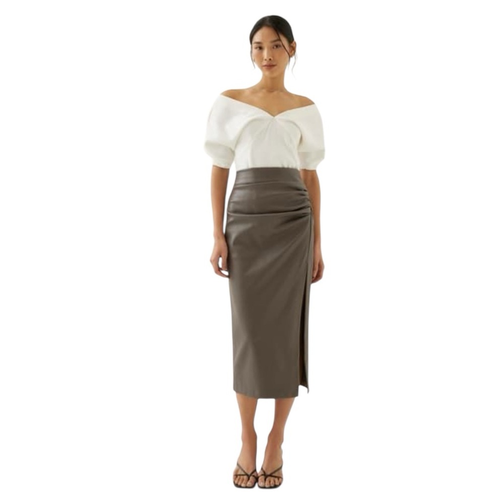 Love, Bonito Christie Pleather Column Midaxi Skirt Color Pewter NWT Size Large